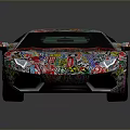 Colorful Graffiti Covered Sports Car With Vibrant Multicolor Patterns And Sleek Design