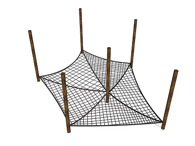 Outdoor Climbing Net Playground Equipment With Wooden Posts For Kids Play Area 3d model
