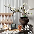 Modern Decorative Ornament Set with Magnolia Flowers Ceramic Pot Moon Decoration Photo Frame and Books