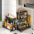 Organized Kitchen Spice Rack With Multiple Condiment Bottles And Cooking Tools Storage 3d model