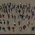 Large Group of People with Various Postures in Open Public Area