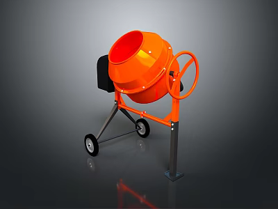 Orange Concrete Mixer With Metal Stand Black Wheels On Dark Background 3d model