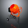 Orange Concrete Mixer With Metal Stand Black Wheels On Dark Background