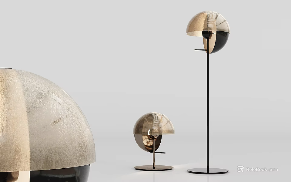 Modern Spherical Metal Lighting Combinations With Different Sizes And Black Stands 3d model