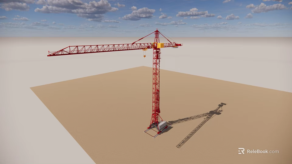 Red Tower Crane With Long Boom Industrial Equipment For Construction Site Work 3d model 