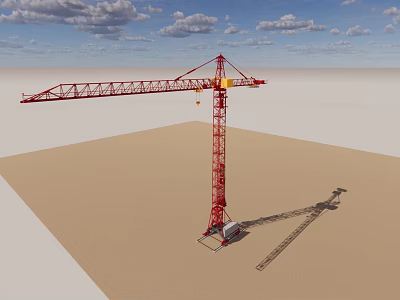 Red Tower Crane With Long Boom Industrial Equipment For Construction Site Work 3d model