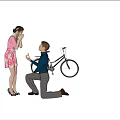 Man Kneeling To Propose To Woman Outdoors By Lake With Bicycle