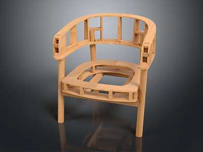 Wooden Leisure Chair With Modern Openwork Frame Design And Natural Wood Finish 3d model