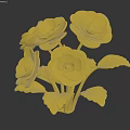 Golden Metallic Flowers with Multiple Petals and Shiny Leaves Decorative Arrangement