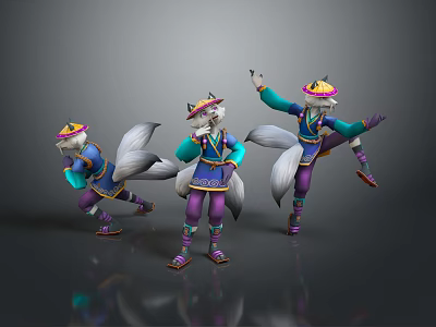 Game and Movie Fox Characters in Traditional Clothing with Multiple Poses and Tails 3d model