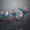 Game and Movie Fox Characters in Traditional Clothing with Multiple Poses and Tails