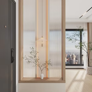 Simple Entrance Partition Shoe Cabinet Glass Screen Chandelier 3d model