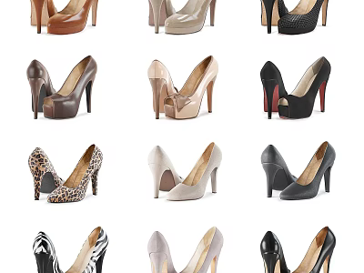 High Heel Shoes With Various Colors Styles Leopard Print Zebra Pattern Thin Thick Heels 3d model