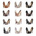 High Heel Shoes With Various Colors Styles Leopard Print Zebra Pattern Thin Thick Heels 3d model