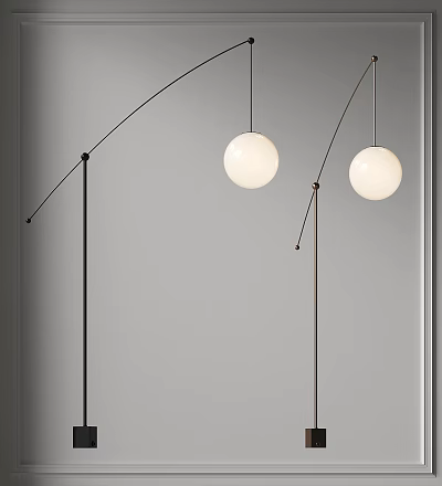 Modern Floor Lamps With Spherical Shades And Curved Stands In Minimalist Space 3d model