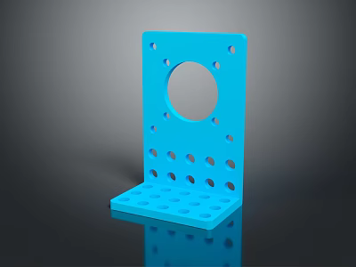 Blue Perforated Plastic Stand With Central Circular Hole And Multiple Small Holes 3d model