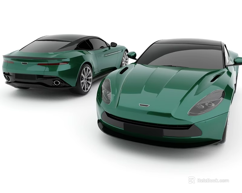 Two Elegant Green Sports Cars Front And Side View Exterior Design 3d model 