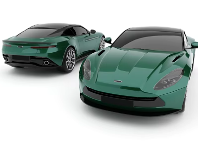 Two Elegant Green Sports Cars Front And Side View Exterior Design 3d model
