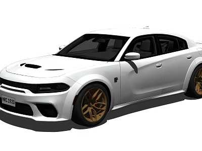 White Sporty Sedan With Golden Rims And Aggressive Exterior Design 3d model
