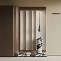 Modern Minimalist Entryway Hallway With Wooden Panel Marble Countertop And Hanging Pendant Light