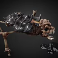Mythical Skeleton Creature With Bone Structure Multiple Skulls And Dripping Black Liquid 3d model