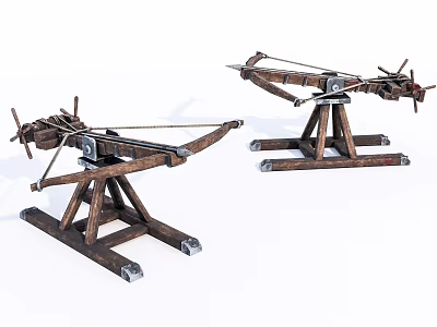 Ancient Siege Weapons Wooden Catapults With Metal Components And Sturdy Stands 3d model