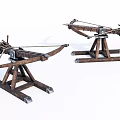 Ancient Siege Weapons Wooden Catapults With Metal Components And Sturdy Stands
