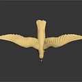Golden Seagull Sculpture Flying With Outstretched Wings On Dark Background With Reflection