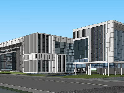 Modern Office Building Exterior Featuring Glass Curtain Walls And Geometric Design 3d model