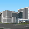 Modern Office Building Exterior Featuring Glass Curtain Walls And Geometric Design