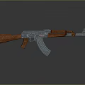 Classic Assault Rifle With Wooden Stock Metal Barrel And Magazine On Dark Background