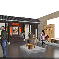 Traditional Agricultural Exhibition Hall Interior With Wooden Structure Tile Roof And Cultural Exhibits