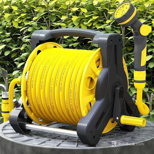 Yellow Black Garden Hose Reel Hardware Tool With Sturdy Handle For Outdoor Use 3d model 