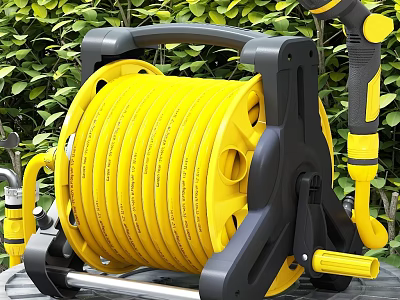 Yellow Black Garden Hose Reel Hardware Tool With Sturdy Handle For Outdoor Use 3d model