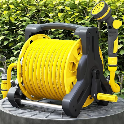 Yellow Black Garden Hose Reel Hardware Tool With Sturdy Handle For Outdoor Use 3d model
