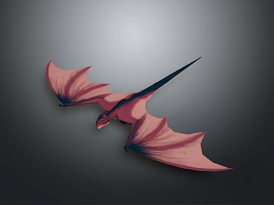 Flying Red and Pink Dragon with Dark Edged Wings on Dark Background 3d model