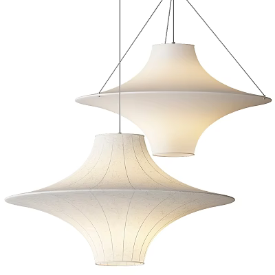 Two Elegant Modern White Pendant Lights with Minimalist Textured Shades Hanging 3d model