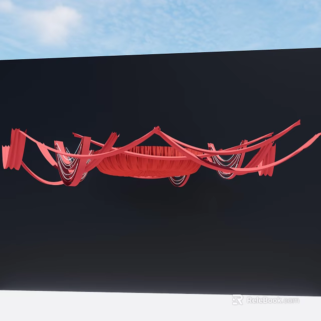 Exhibition Hall Ceiling With Red Curved Decorative Artistic Design Elements 3d model