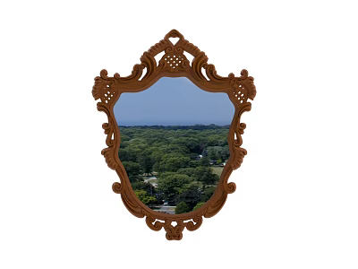 Elegant Ornate Carved Frame Mirror Reflecting Green Trees And Blue Sky 3d model
