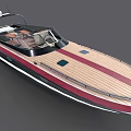Modern Yacht With Wooden Deck Red Stripe And Black Hull