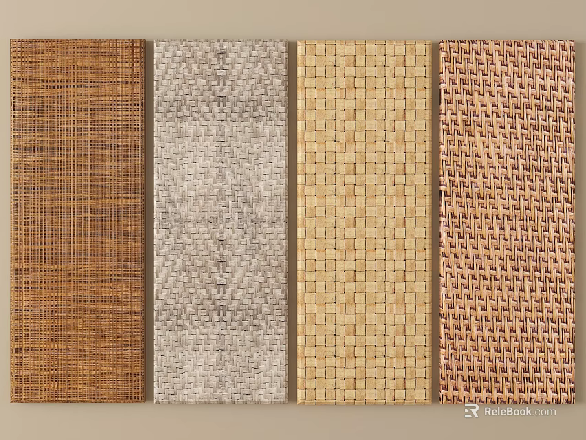 Decorative Room Dividers With Woven Textured Panels In Natural Brown Gray Beige Tones 3d model 
