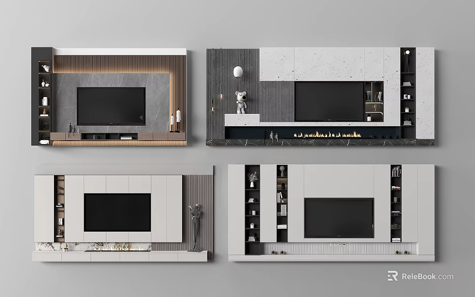 Diverse Modern TV Background Wall Designs With Storage And Decor 3d model