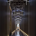 Modern KTV Corridor Interior Design With Geometric Ceiling Lights And Linear Wall Accents 3d model
