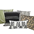Modern Throw Pillows In Green Black White Gold With Abstract Stripes Geometric Patterns