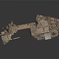 Rustic Fortress Scene Structure With Rock Base Wooden Gate And Platform