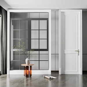 Modern swing door and floor-to-ceiling window door combination 3d model