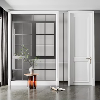 Modern swing door and floor-to-ceiling window door combination 3d model