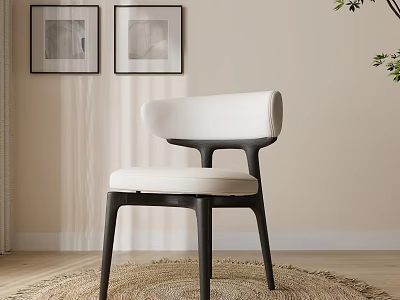 Modern Minimalist Dining Chair With White Upholstered Seat And Black Wooden Frame 3d model