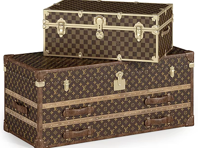 Elegant Vintage Suitcases With Classic Pattern Brass Locks Leather Handles Stacked Design 3d model