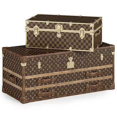 Elegant Vintage Suitcases With Classic Pattern Brass Locks Leather Handles Stacked Design 3d model